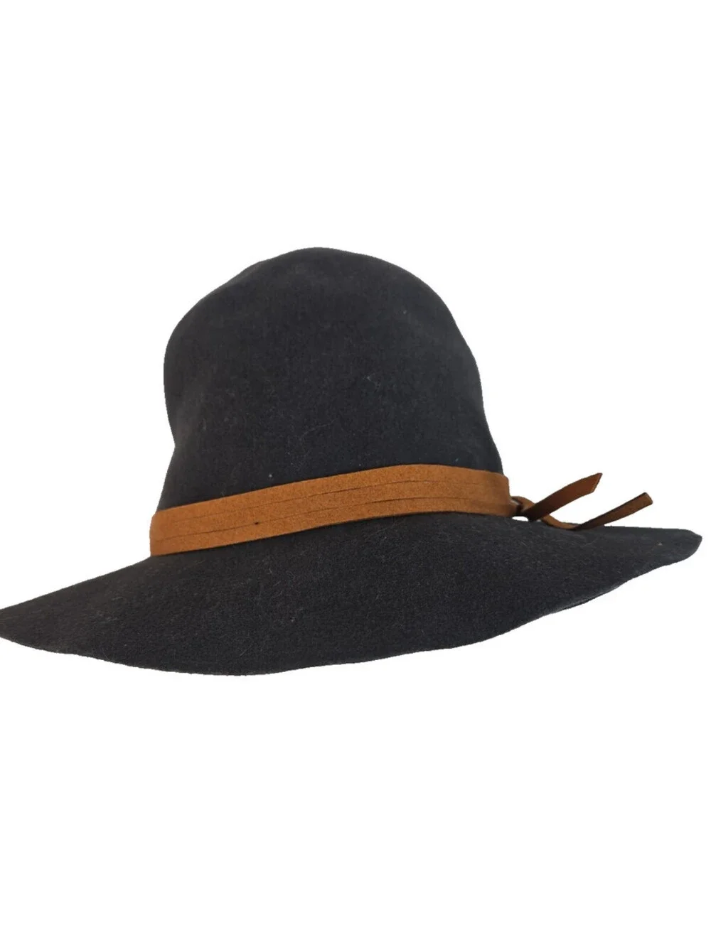 Hat Attack Wool Felt Fedora Hat Leather Band Wide Brim US Made Charcoal Gray